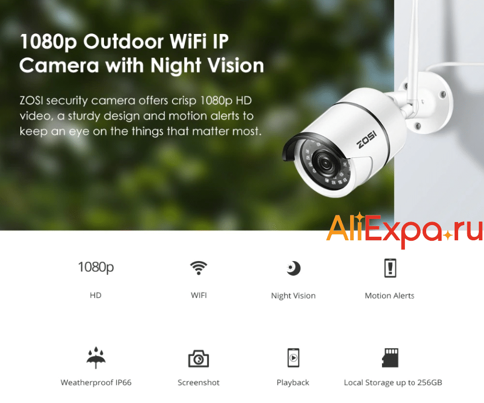 WiFi камера видеонаблюдения для улицы с записью Zosi купить на Алиэкспресс